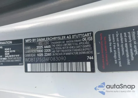 2004 Mercedes-Benz Clk 500 z USA, uszkodzony, nr VIN WDBTJ75J34F083090